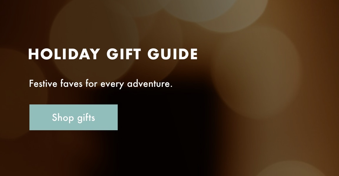 text on a brown gold and white background that reads Holiday Gift Guide